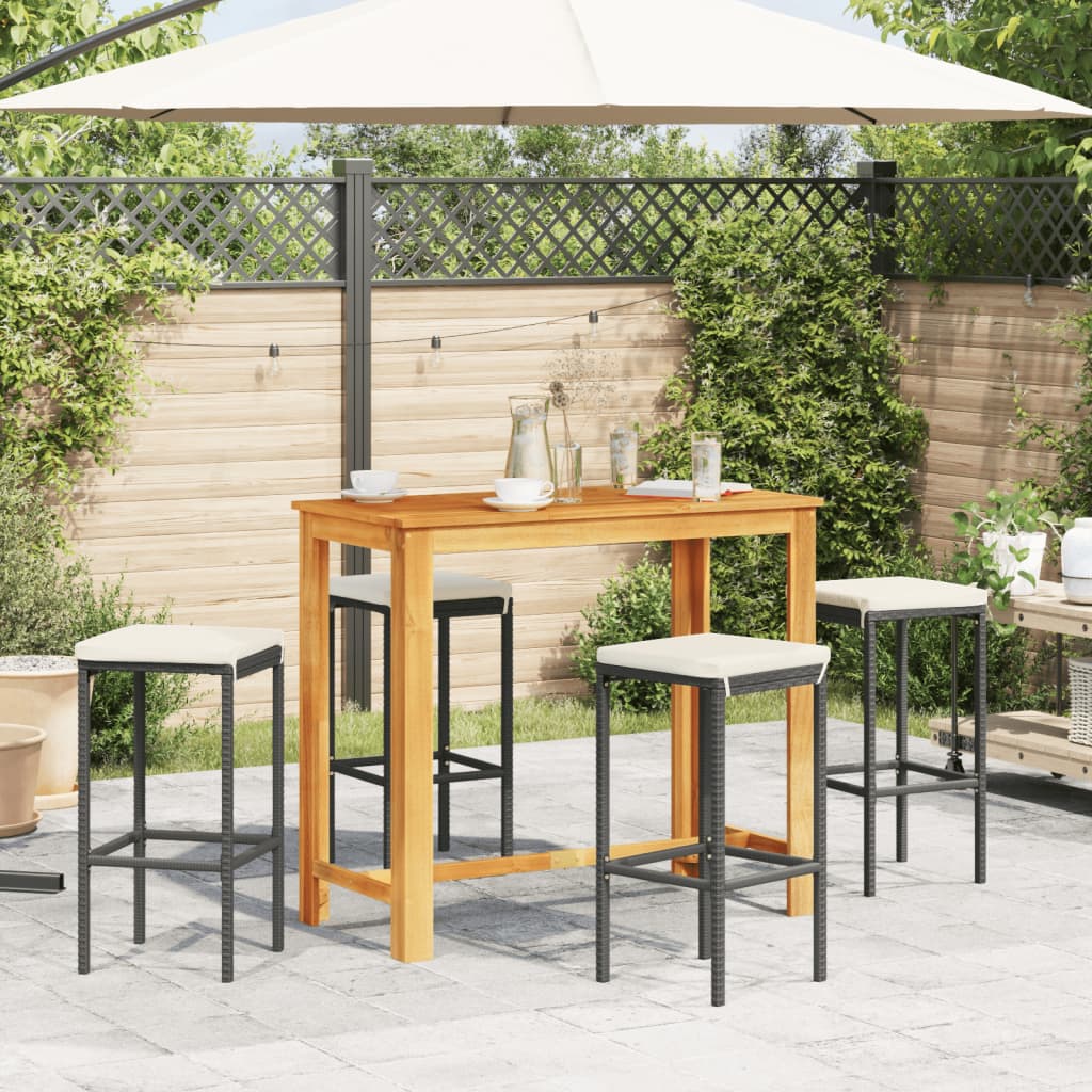 Set Bar da Giardino 5 pz Nero in Legno Acacia e Polyrattan 3295283