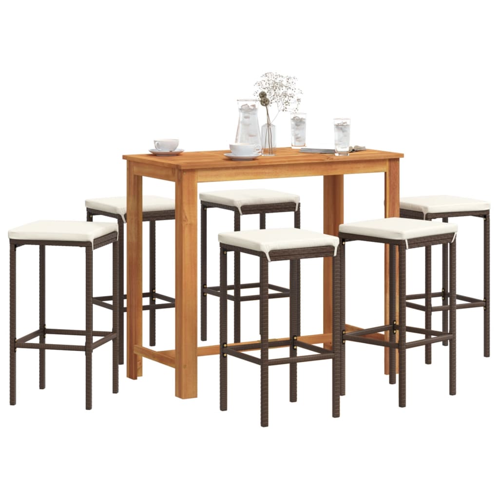 Set Bar Giardino 7pz Marrone Legno Massello Acacia e Polyrattan 3295285