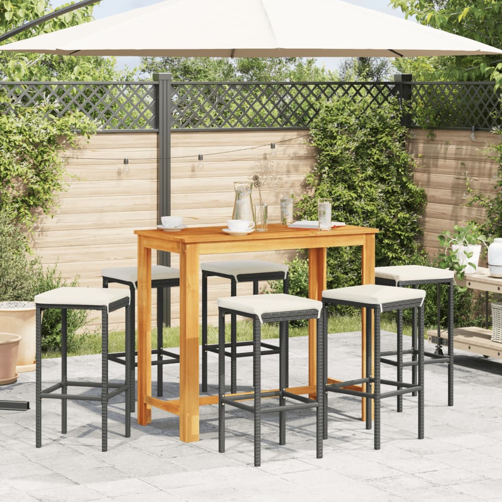 Set Bar da Giardino 7 pz Nero in Legno Acacia e Polyrattan 3295286