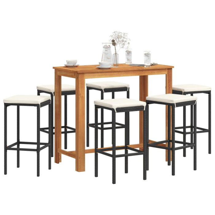 Set Bar da Giardino 7 pz Nero in Legno Acacia e Polyrattan 3295286