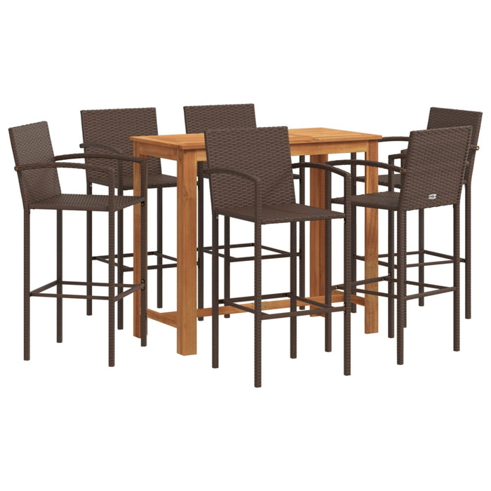 Set Bar Giardino 7pz Marrone Legno Massello Acacia e Polyrattan 3295291