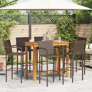 Set Bar Giardino 7pz Marrone Legno Massello Acacia e Polyrattan 3295291