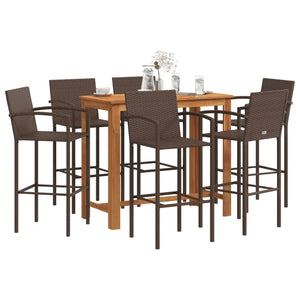 Set Bar Giardino 7pz Marrone Legno Massello Acacia e Polyrattan 3295291