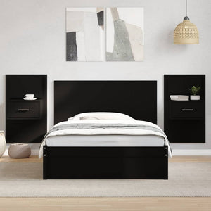 Testiera per Letto con Comodini Nero 120 cm Legno Multistrato 3295332