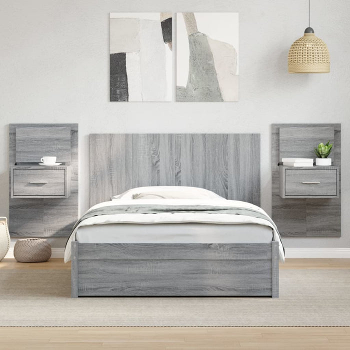 Testiera per Letto con Comodini Grigio Sonoma 120cm Multistrato 3295336