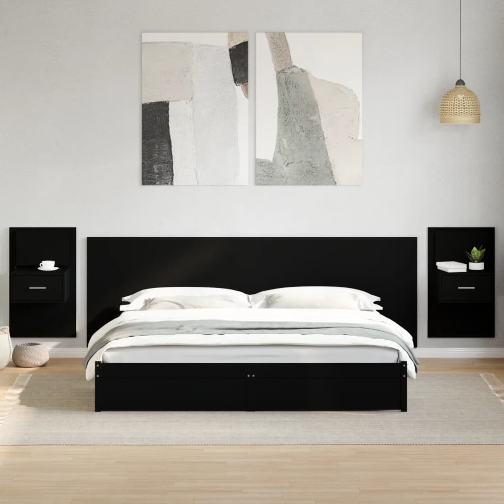 Testiera Letto con Comodini Nera 240 cm in Legno Multistrato 3295353