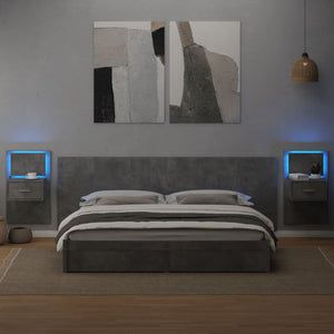 Testiera Letto con Comodini Grigio Cemento 240cm in Multistrato 3295355