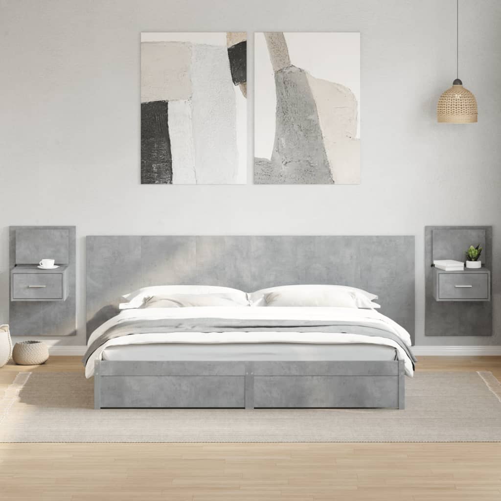 Testiera Letto con Comodini Grigio Cemento 240cm in Multistrato 3295355