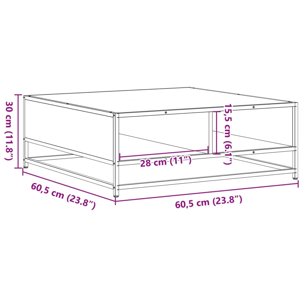 Tavolino da Salotto Nero 60,5x60,5x30cm Truciolato e Metallo 848764