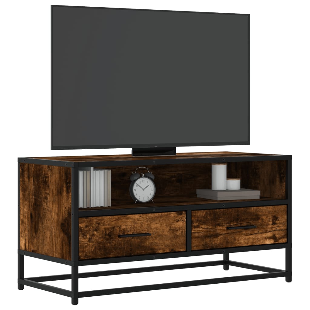 Mobile TV Rovere Fumo 80x34,5x40 cm Legno Multistrato e Metallo 848811