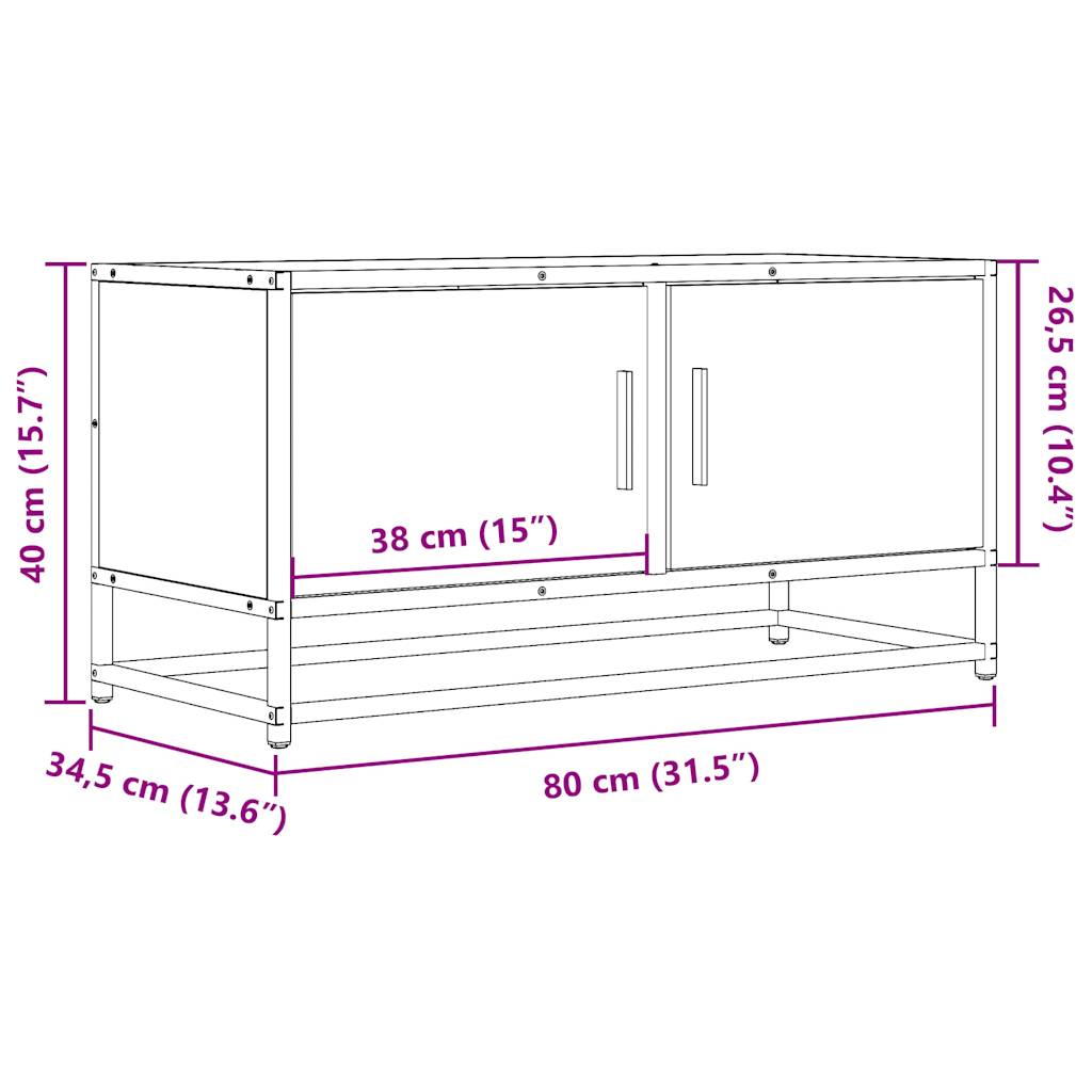 Mobile TV Grigio Sonoma 80x34,5x40 cm Legno Multistrato Metallo 848827