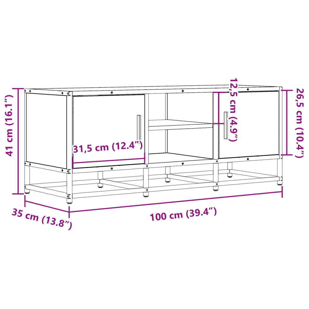 Mobile Porta TV Nero 100x35x41 cm in Truciolato e Metallo 848834