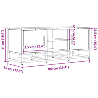 Mobile TV Rovere Fumo 100x35x41 cm Legno Multistrato e Metallo 848836