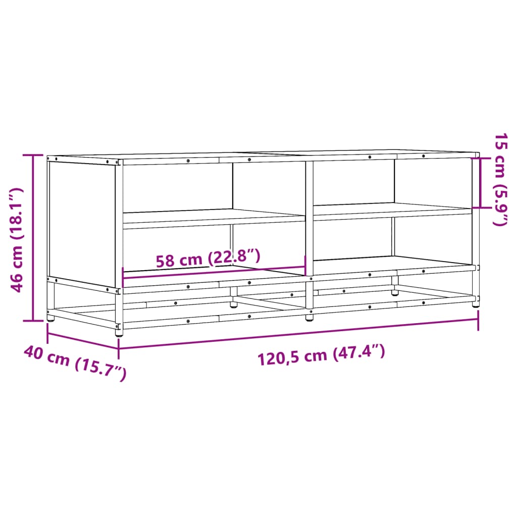 Mobile TV Rovere Fumo 120,5x40x46cm Legno Multistrato e Metallo 848891