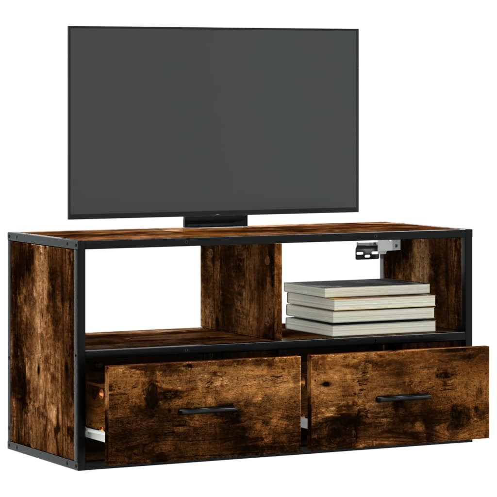 Mobile TV Rovere Fumo 80x31x39,5 cm Legno Multistrato e Metallo 848921