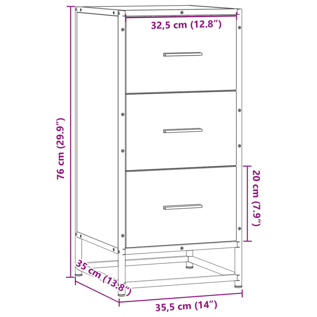 Credenza Rovere Nera 35,5x35x76 cm in Truciolato e Metallo 848944