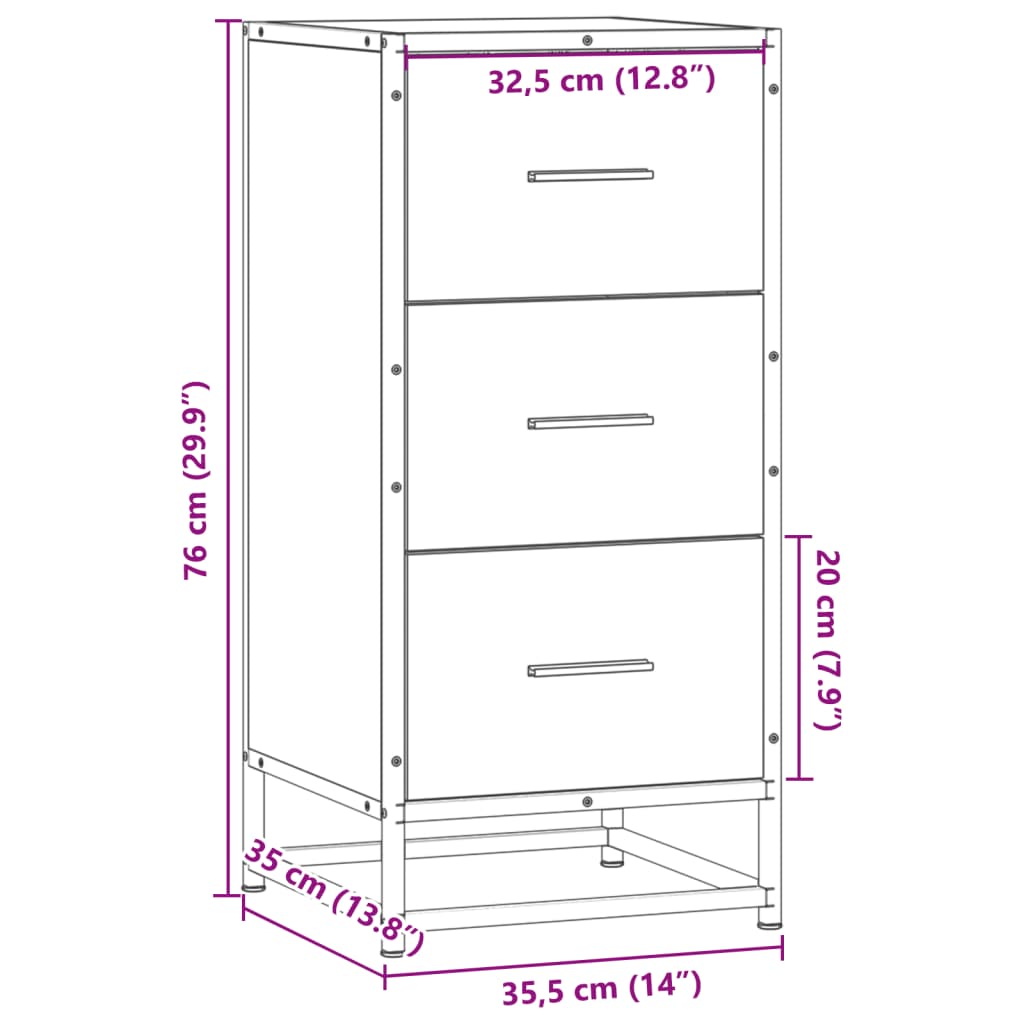 Credenza Rovere Marrone 35,5x35x76 cm in Truciolato e Metallo 848948