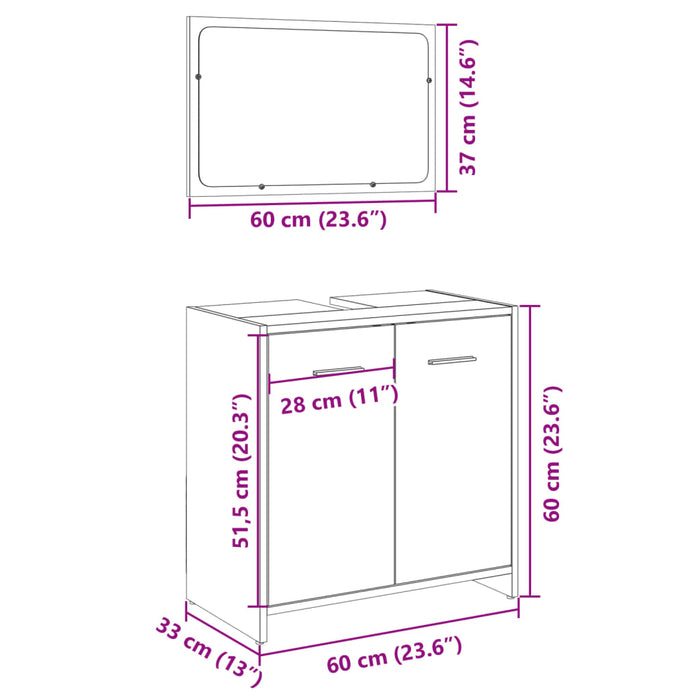 Set Mobili da Bagno 2 pz Rovere Sonoma in Legno Multistrato 849605