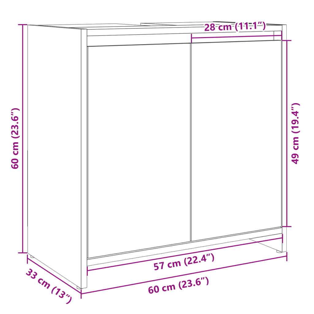 Mobile Lavabo Bagno Rovere Sonoma 60x33x60 cm Legno Multistrato 849609