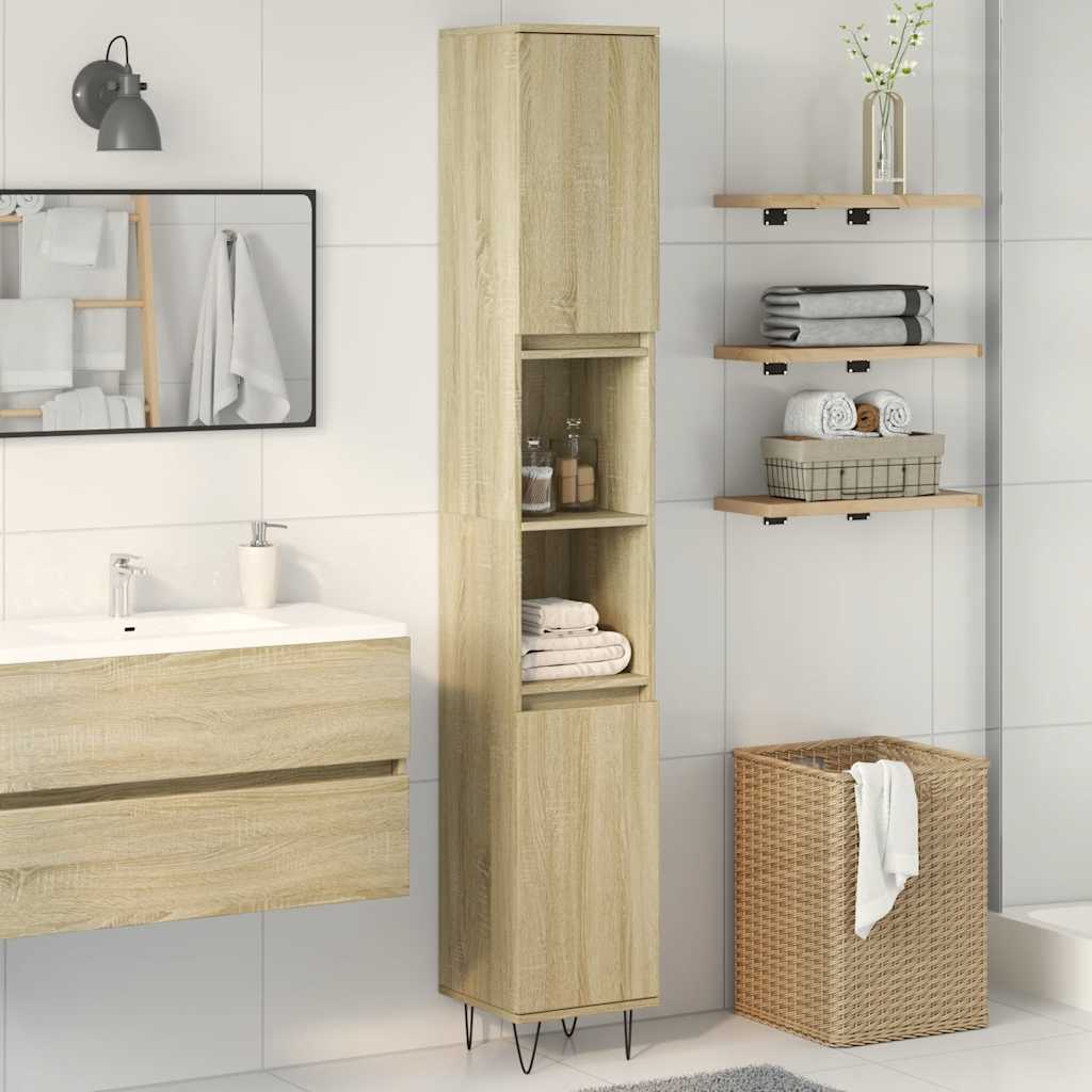 Armadietto da Bagno Rovere Sonoma 30x30x190cm Legno Multistrato 849668