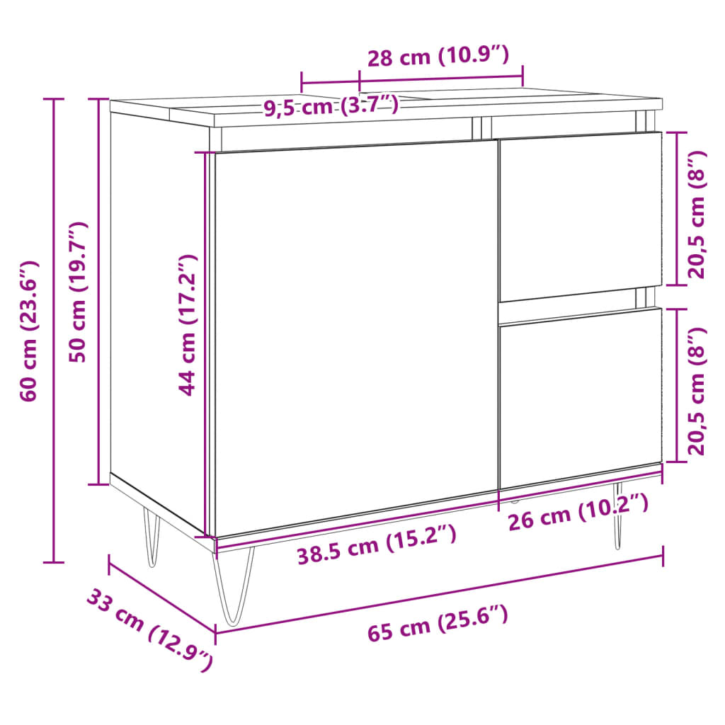 Armadietto da Bagno Rovere Sonoma 65x33x60 cm Legno Multistrato 849677