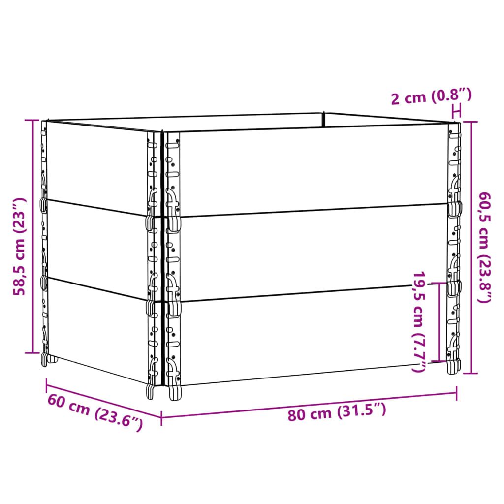 Paretali per Pallet 3 pz 80x60 cm in Legno Massello di Pino 3295362