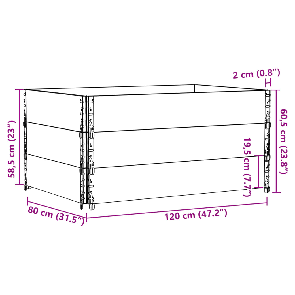 Paretali per Pallet 3pz Grigi 120x80cm Legno Massello di Pino 3295368