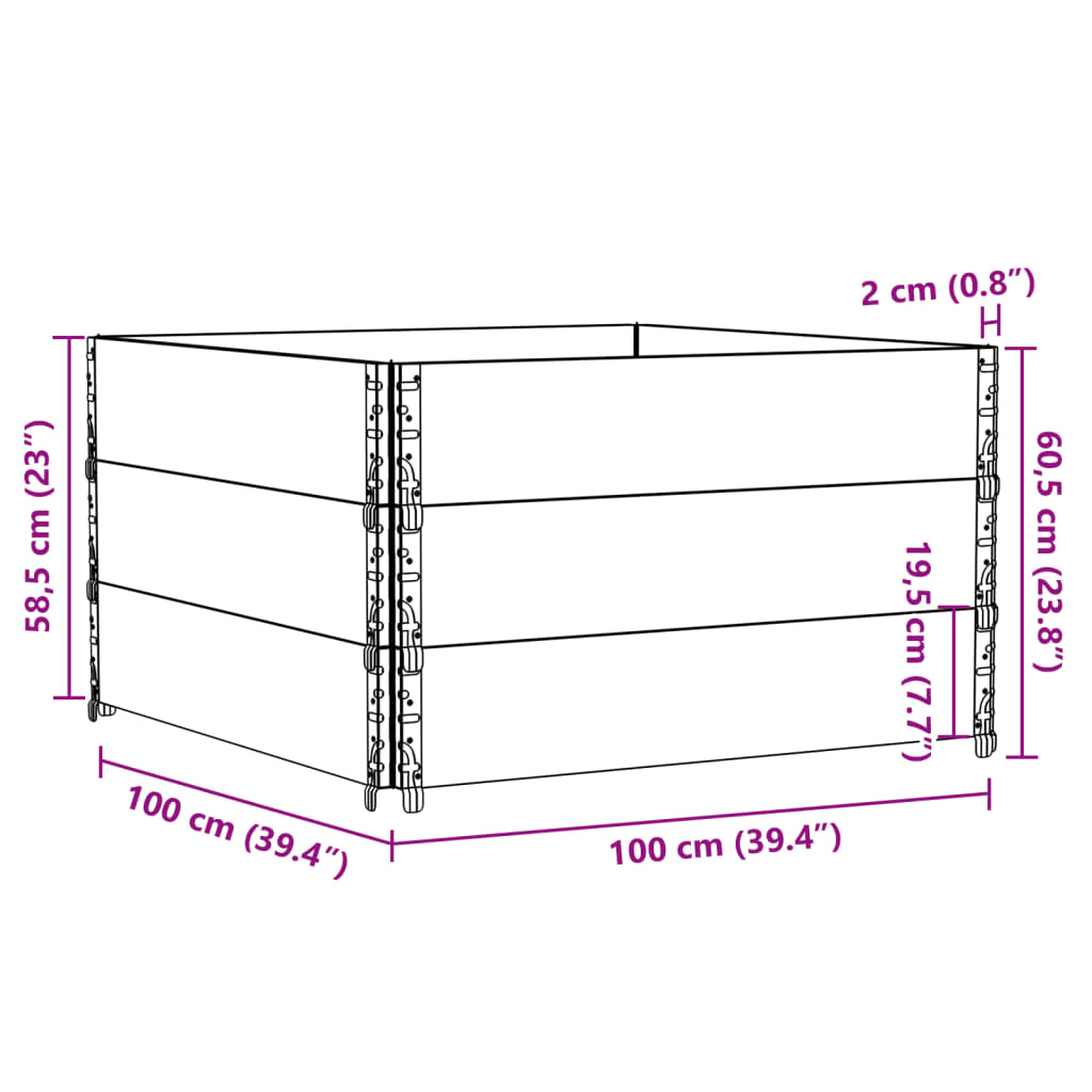 Paretali per Pallet 3pz Grigi 100x100cm Legno Massello di Pino 3295376