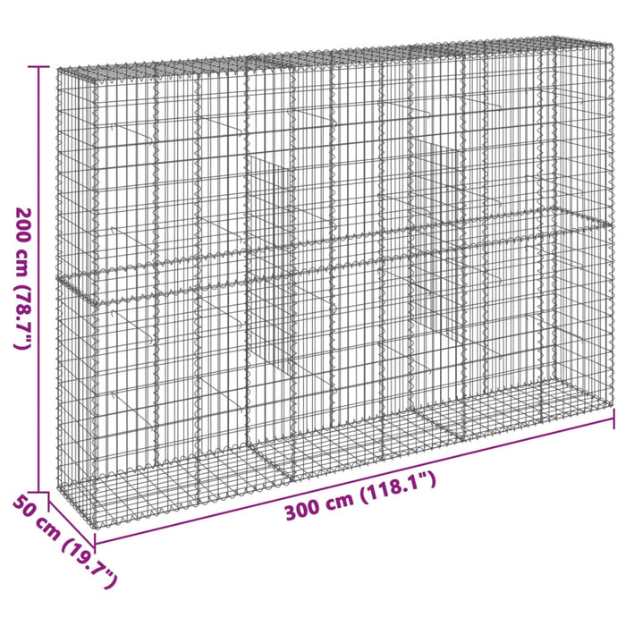 Cesto Gabbione con Copertura 300x50x200 cm in Ferro Zincato 3295168