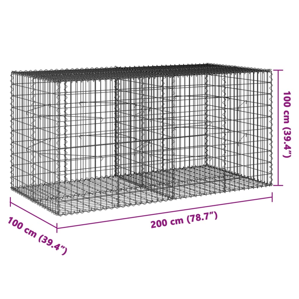 Cesto Gabbione con Copertura 200x100x100 cm in Ferro Zincato 3295192