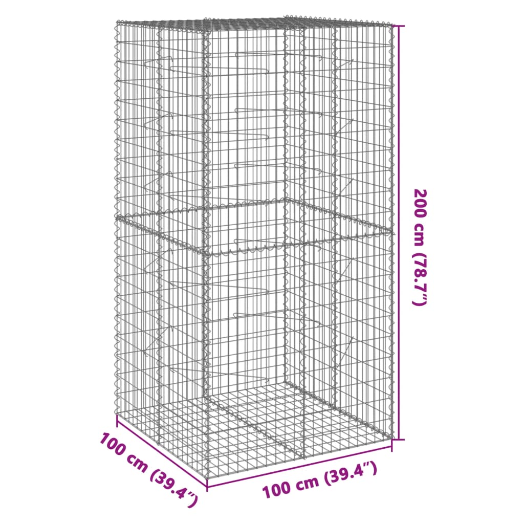 Cesto Gabbione con Copertura 100x100x200 cm in Ferro Zincato 3295225