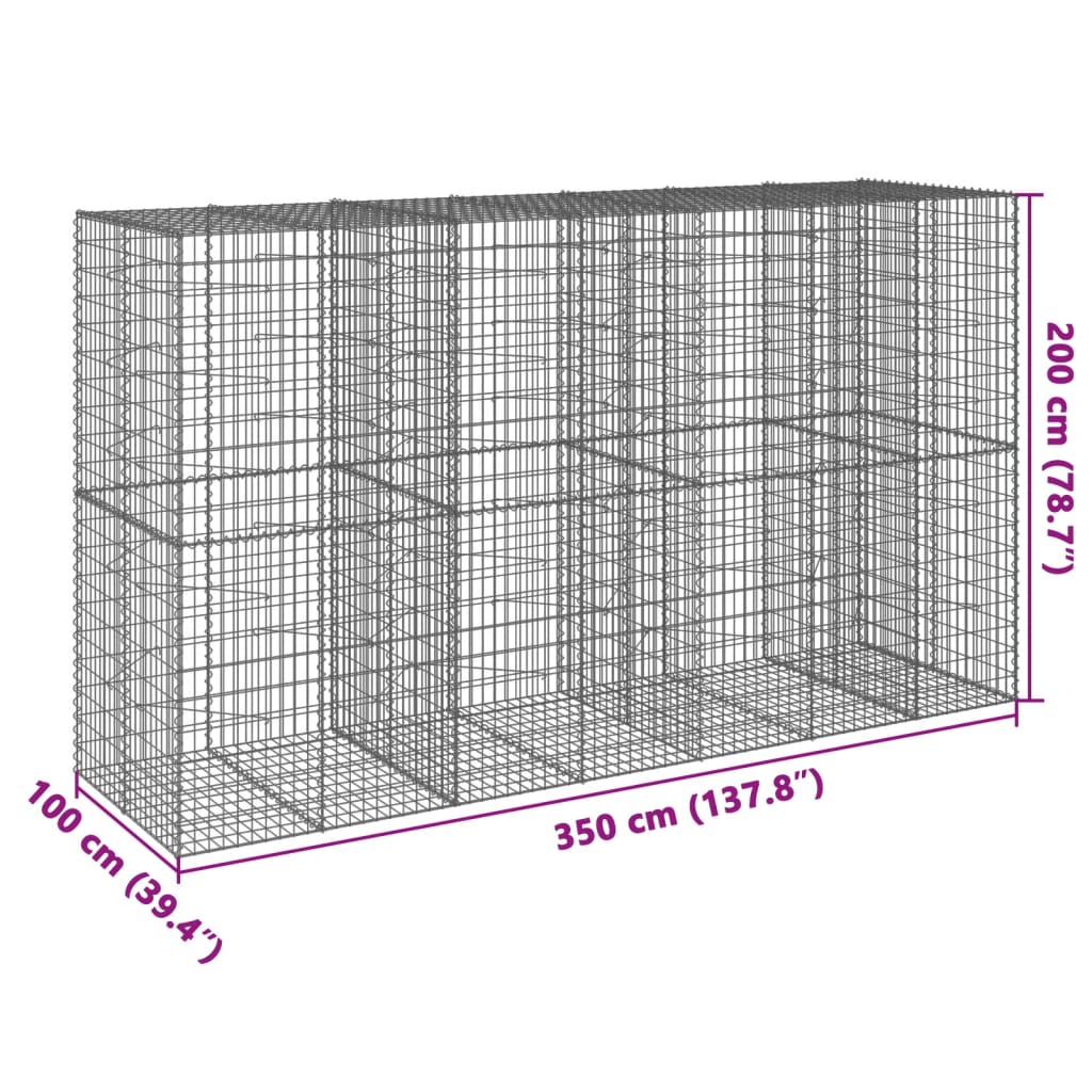 Cesto Gabbione con Copertura 350x100x200 cm in Ferro Zincato 3295230