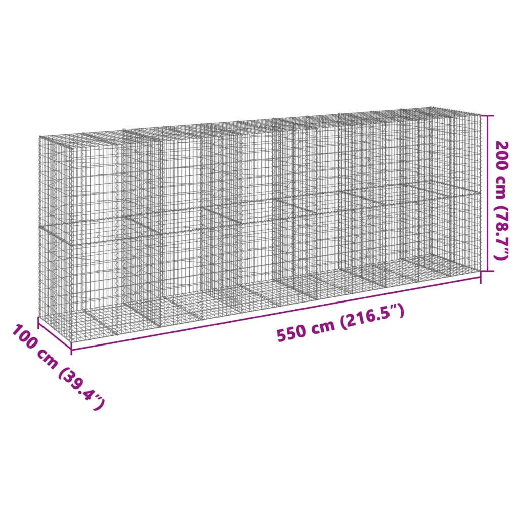 Cesto Gabbione con Copertura 550x100x200 cm in Ferro Zincato 3295234