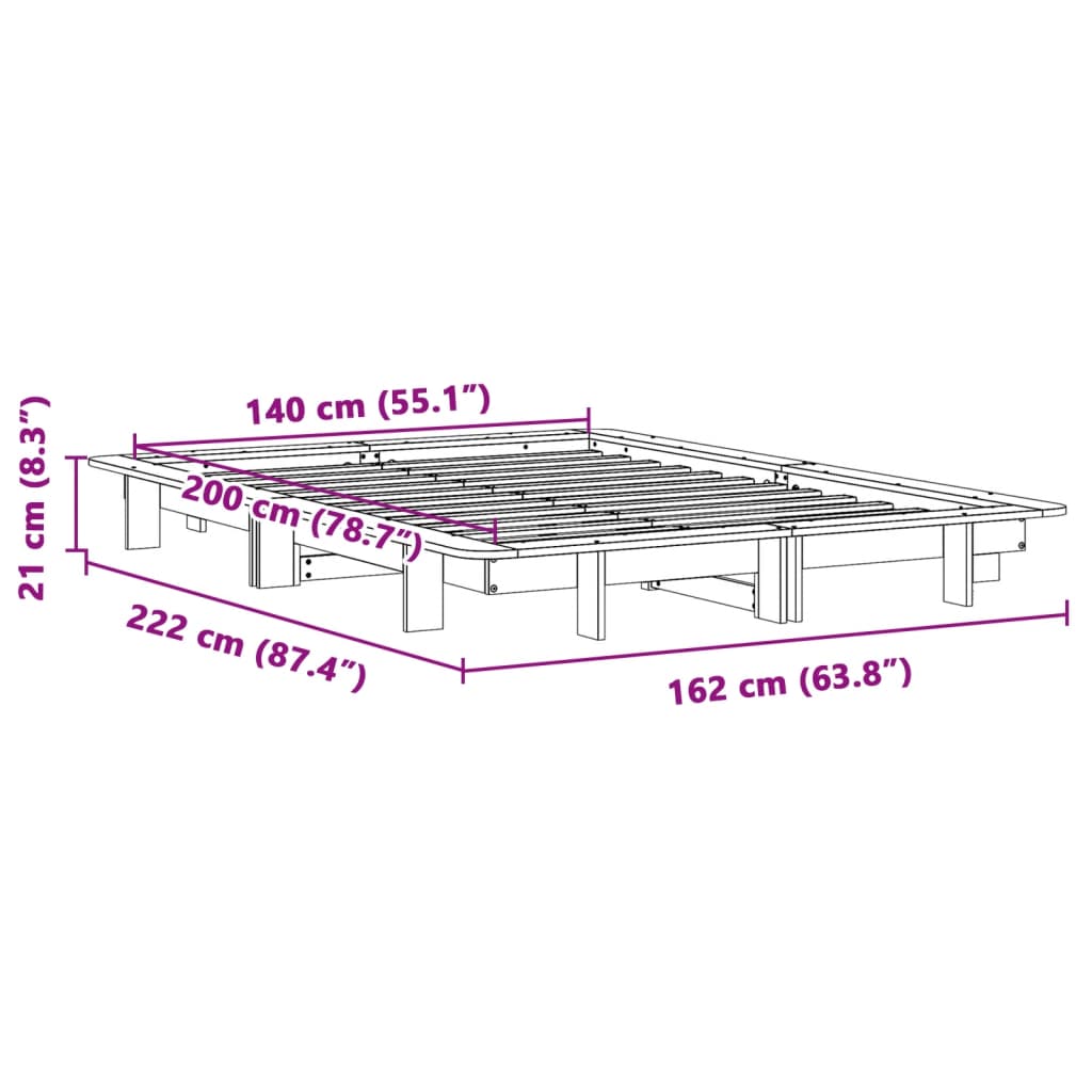 Letto senza Materasso 140x200 cm in Legno Massello di Pino 850659