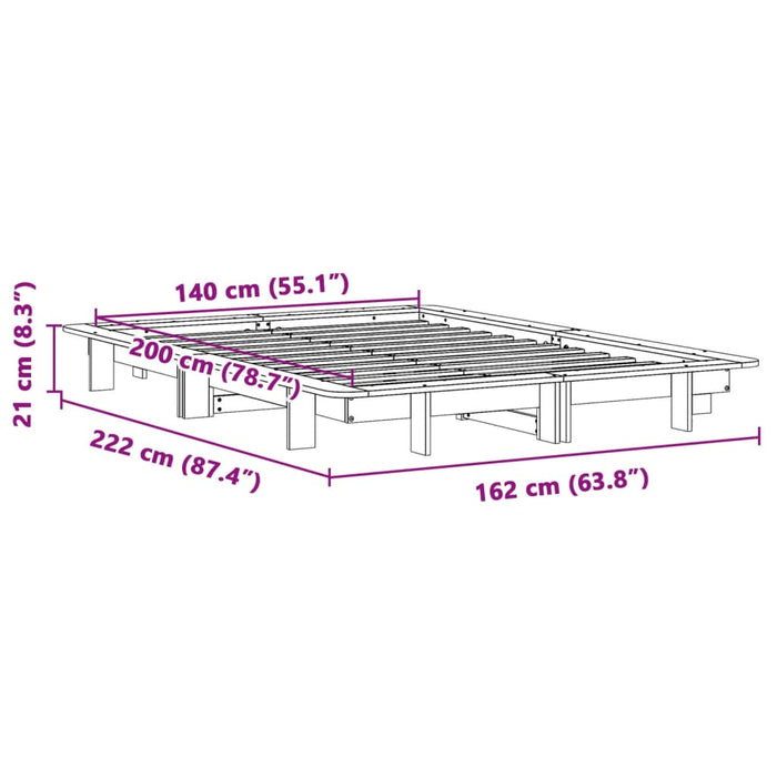 Letto senza Materasso Bianco 140x200 cm Legno Massello di Pino 850660