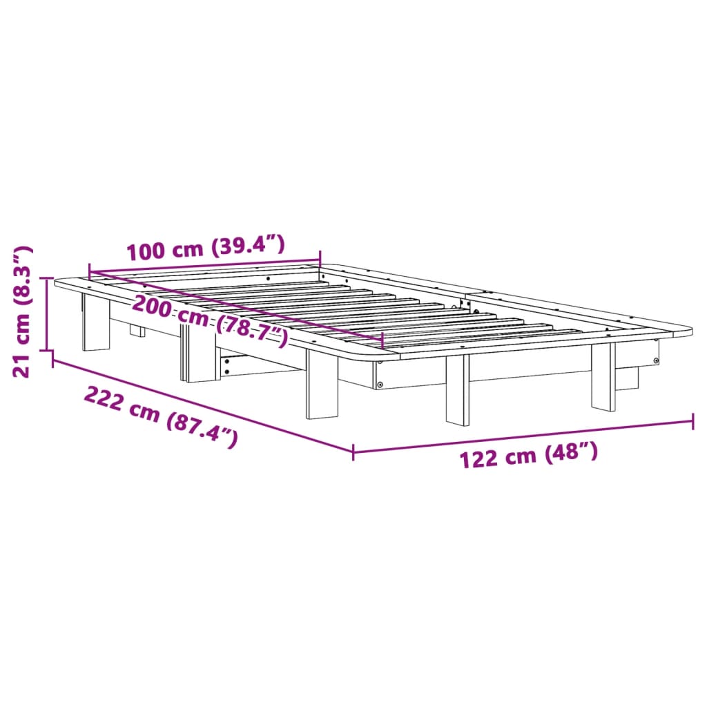 Letto senza Materasso Marrone Cera 100x200 cm in Legno di Pino 850667