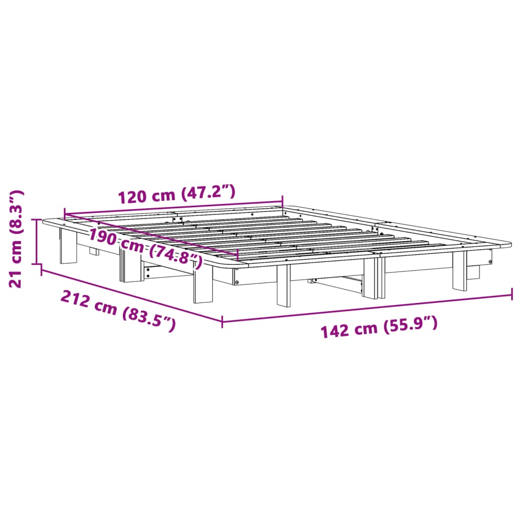 Letto senza Materasso Marrone Cera 120x190 cm in Legno di Pino 850679