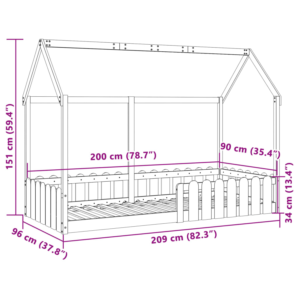 Giroletto Casetta Bambini Bianco 90x200 cm Legno Massello Pino 850687