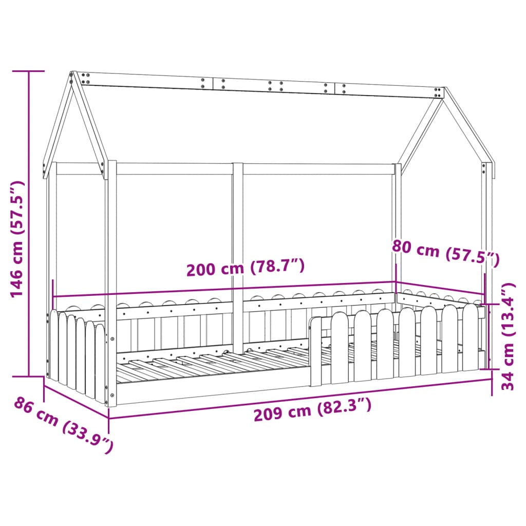 Giroletto Casetta Bambini Bianco 80x200 cm Legno Massello Pino 850690