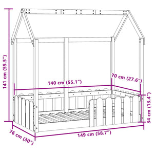 Giroletto Casetta per Bambini 70x140 cm Legno Massello di Pino 850698