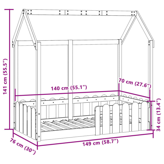 Giroletto Casetta per Bambini 70x140 cm Legno Massello di Pino 850698