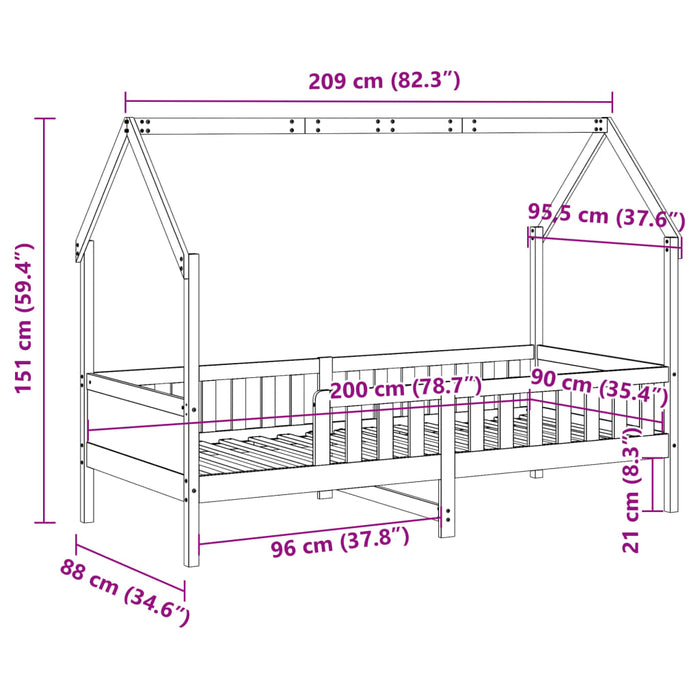 Giroletto Casetta Bambini Bianco 90x200 cm Legno Massello Pino 850702