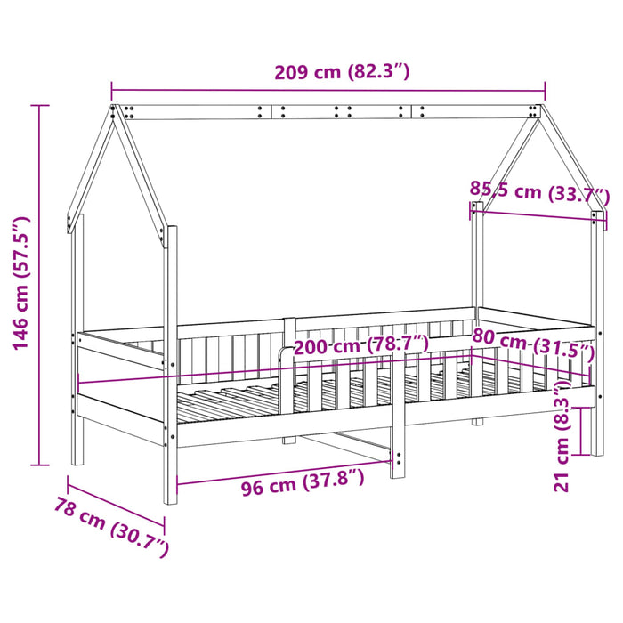 Giroletto Casetta Bambini Marrone Cera 80x200 cm Massello Pino 850706