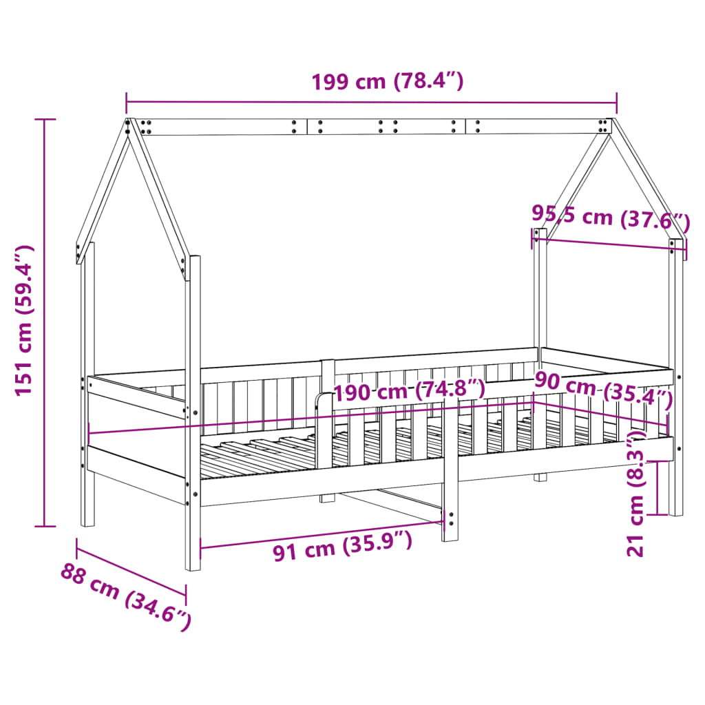 Giroletto Casetta Bambini Bianco 90x190 cm Legno Massello Pino 850708