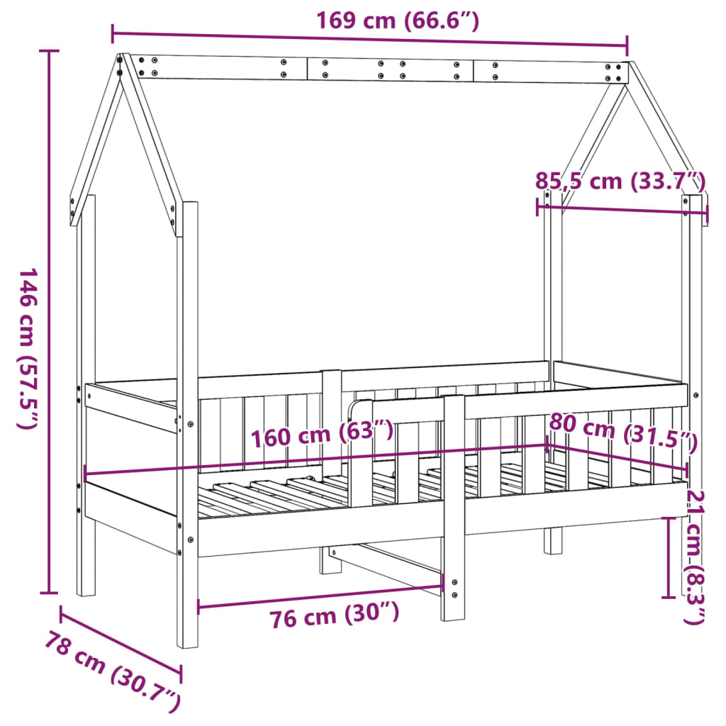 Giroletto Casetta per Bambini 80x160 cm Legno Massello di Pino 850710