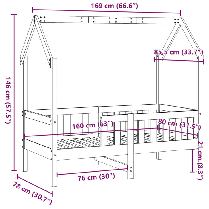 Giroletto Casetta per Bambini 80x160 cm Legno Massello di Pino 850710