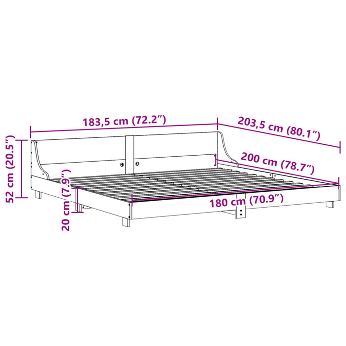 Giroletto con Testiera Marrone Cera 180x200 cm Massello Pino 850721