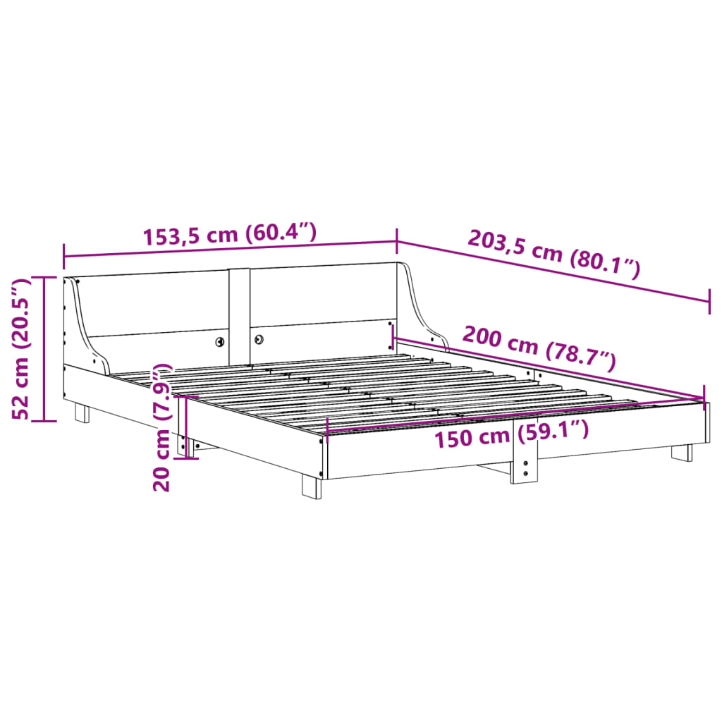 Letto senza Materasso 150x200 cm in Legno Massello di Pino 850725