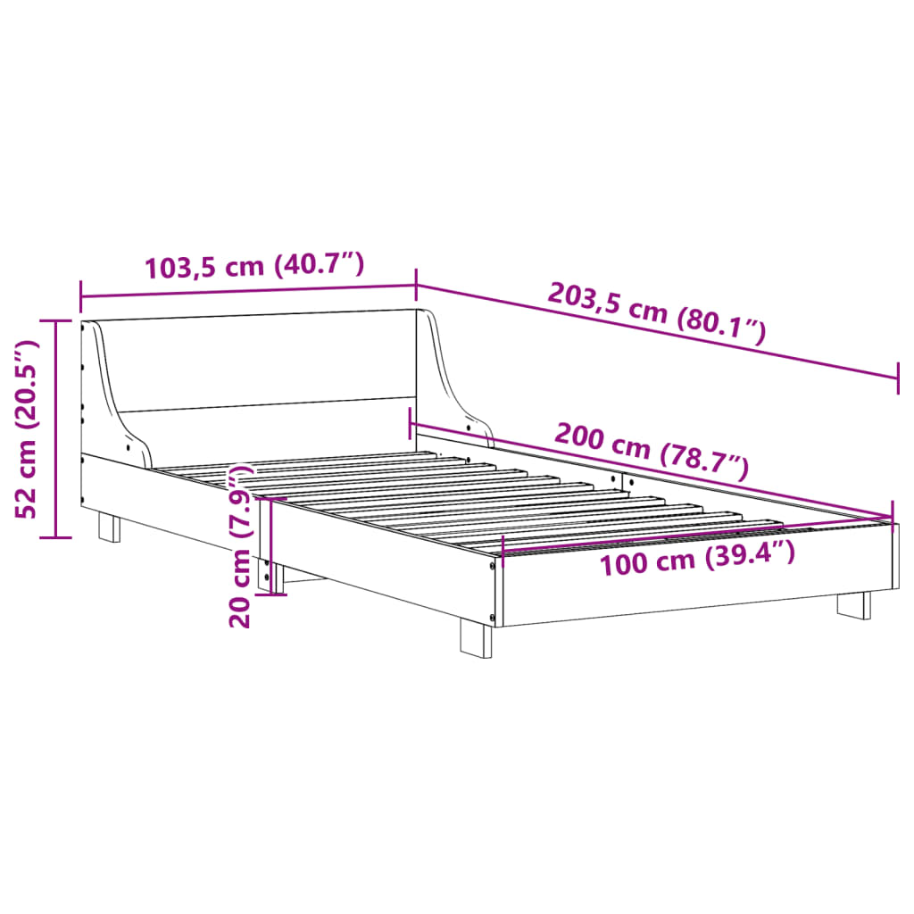 Giroletto con Testiera Bianco 100x200 cm Legno Massello di Pino 850735