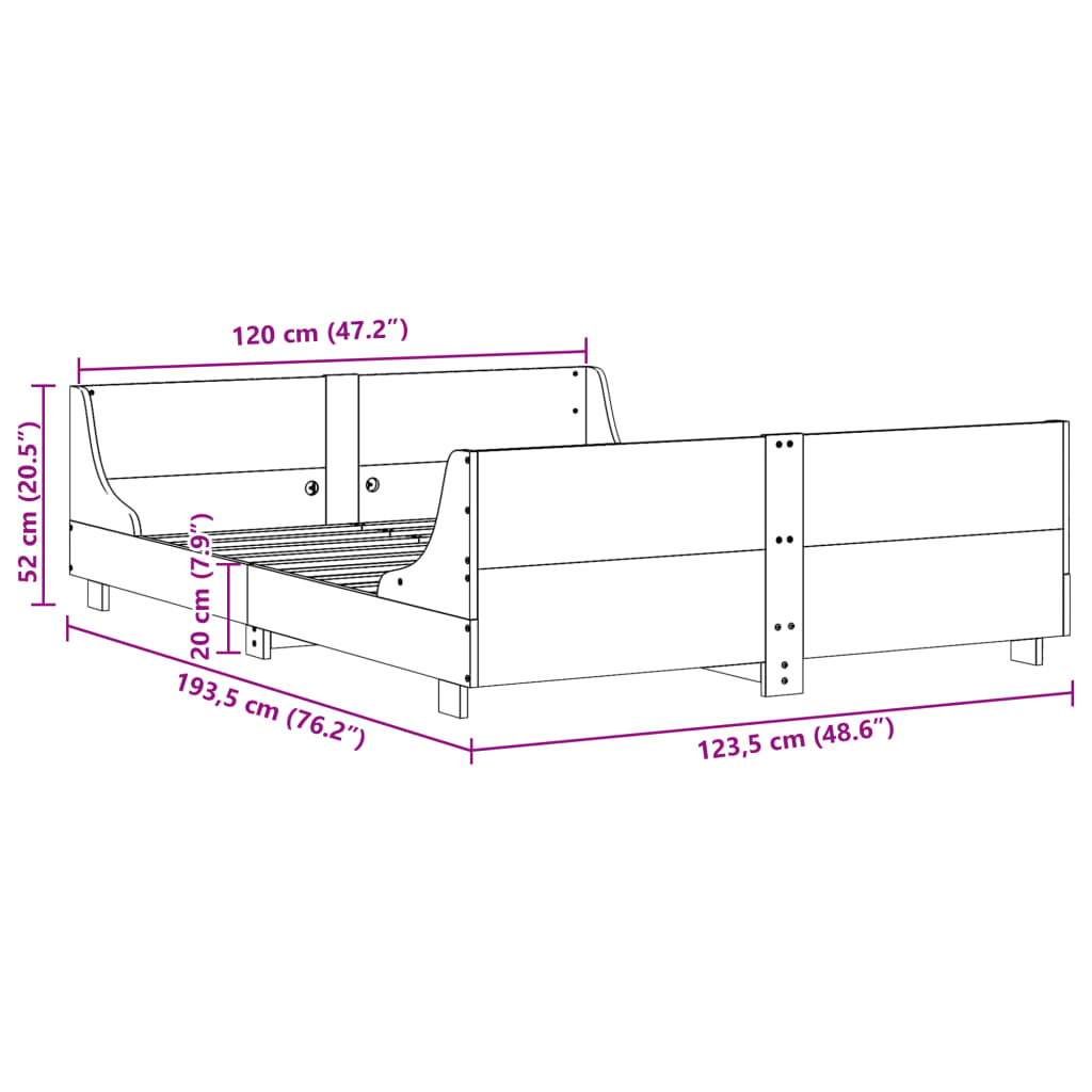 Letto senza Materasso Marrone Cera 120x190 cm in Legno di Pino 850787